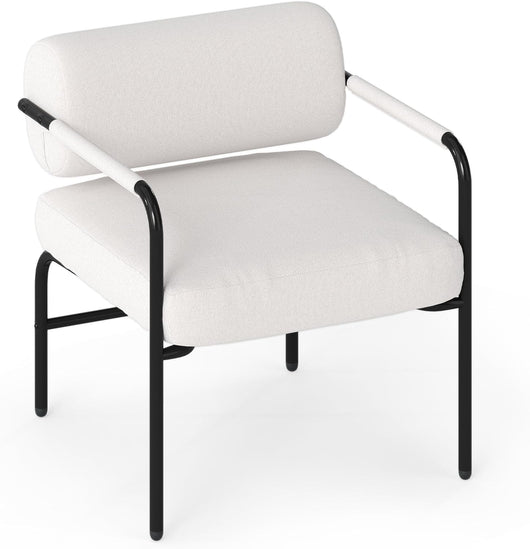 Poltrona da Salotto, Poltrona Ergonomica con Schienale Cilindrico e Braccioli in Metallo, Sedia Imbottita Laterale per Soggiorno, Camera da Letto e Sala Lettura, Portata 150 kg