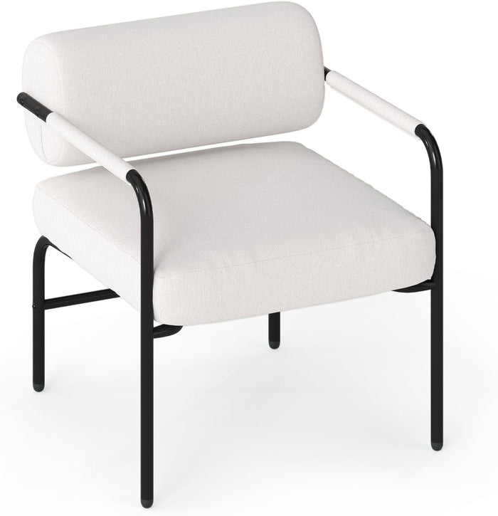 Poltrona da Salotto, Poltrona Ergonomica con Schienale Cilindrico e Braccioli in Metallo, Sedia Imbottita Laterale per Soggiorno, Camera da Letto e Sala Lettura, Portata 150 kg