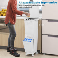 3 in 1 Pattumiera 32L, Cestino per Rifiuti con 2 Cassetti, 2 Scomparti Superiori e Adesivi, Pattumiera in Plastica a Pedale per Cucina Sala da Pranzo Soggiorno, 40x26x84 cm