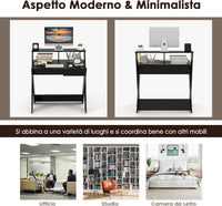 Scrivania per Computer in Legno, Scrivania con Cassetto, Portaoggetti e Supporto per Monitor, Poggiapiedi e Gambe a Forma di X, Ideale per Ufficio e Casa (Black)