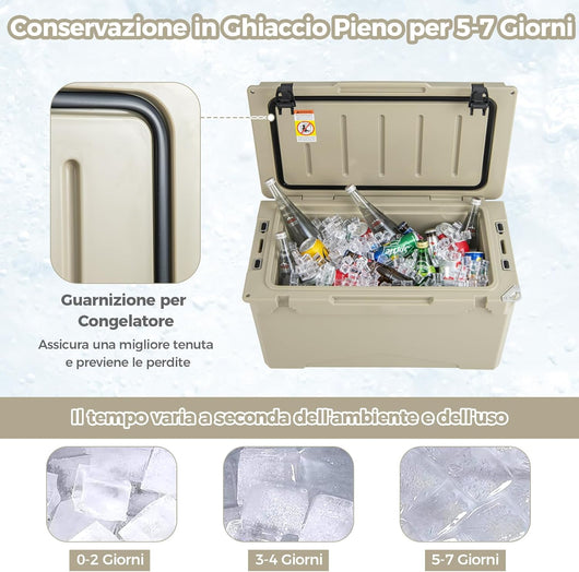 Frigorifero Portatile da 47 Litri, Frigo da Campeggio con Portabicchieri Integrati, Freddo Portatile con Manico, Fino 5-7 Giorni, Regolo e Apribottiglie, per, Campeggio, Picnic, Pesca