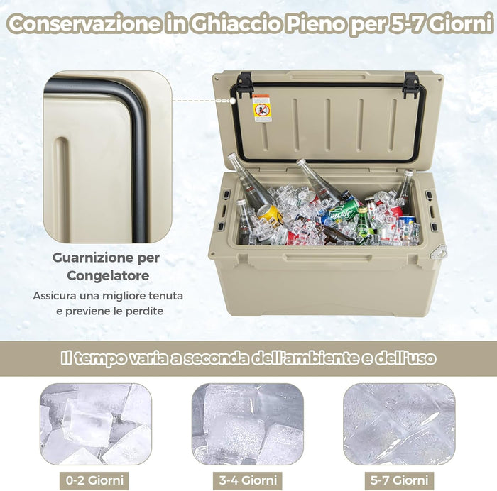 Frigorifero Portatile da 47 Litri, Frigo da Campeggio con Portabicchieri Integrati, Freddo Portatile con Manico, Fino 5-7 Giorni, Regolo e Apribottiglie, per, Campeggio, Picnic, Pesca