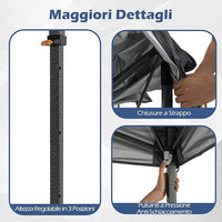 Gazebo Pop-up da Esterno 295 x 295 cm, Gazebo Pieghevole con Borsa da Trasporto, 8 Picchetti, 4 Corde Antivento, 3 Altezze Regolabili, Ideale per Feste, Barbecue, Giardino, Spiaggia (Grigio)