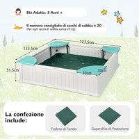 Sabbiera per Bambini, Sabbiera da Cortile con 4 Sedute Angolari e Copertura in Oxford, per Cortile Spiaggia Prato, 123,5 x 123,5 x 31,5 cm