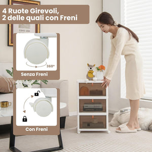 Scarpiera Pieghevole a 3/4/6 Piani, Mobile Multiuso Impilabile con Porte Trasparenti Magnetiche e Ruote Piroettanti Bloccabili, Contenitore con Coperchio per Cibi Giocattoli Abiti (3 Piani)