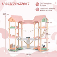 Casa delle Bambole in Legno, Casa delle Bambole a 3 Piani con 7 Stanze e Mobili, Accessori Realistici, per Bambini 3-8 Anni, 100 x 48 x 85,5 cm