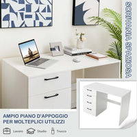 Scrivania per Computer con 4 Cassetti, Scrivania Porta PC in Legno con Ampio Piano, Scrivania Moderna e Semplice per Casa, Ufficio e Studio, Portata 95 kg, 110 x 60 x 76 cm, Bianco