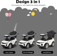 3 in 1 Macchina Cavalcabile a Spinta per Bambini, con Clacson Musica Luce Portaoggetti Sotto Sedile, Auto a Spinta per Bambini di 1-3 Anni (Bianco)