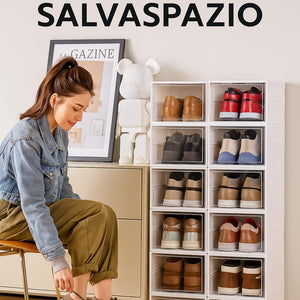 Scarpiera Salvaspazio Slim Pieghevole con 6 Ripiani Facile da Montare e Compatta, Organizer Portascarpe con 6 Contenitori per Scarpe e Ciabatte