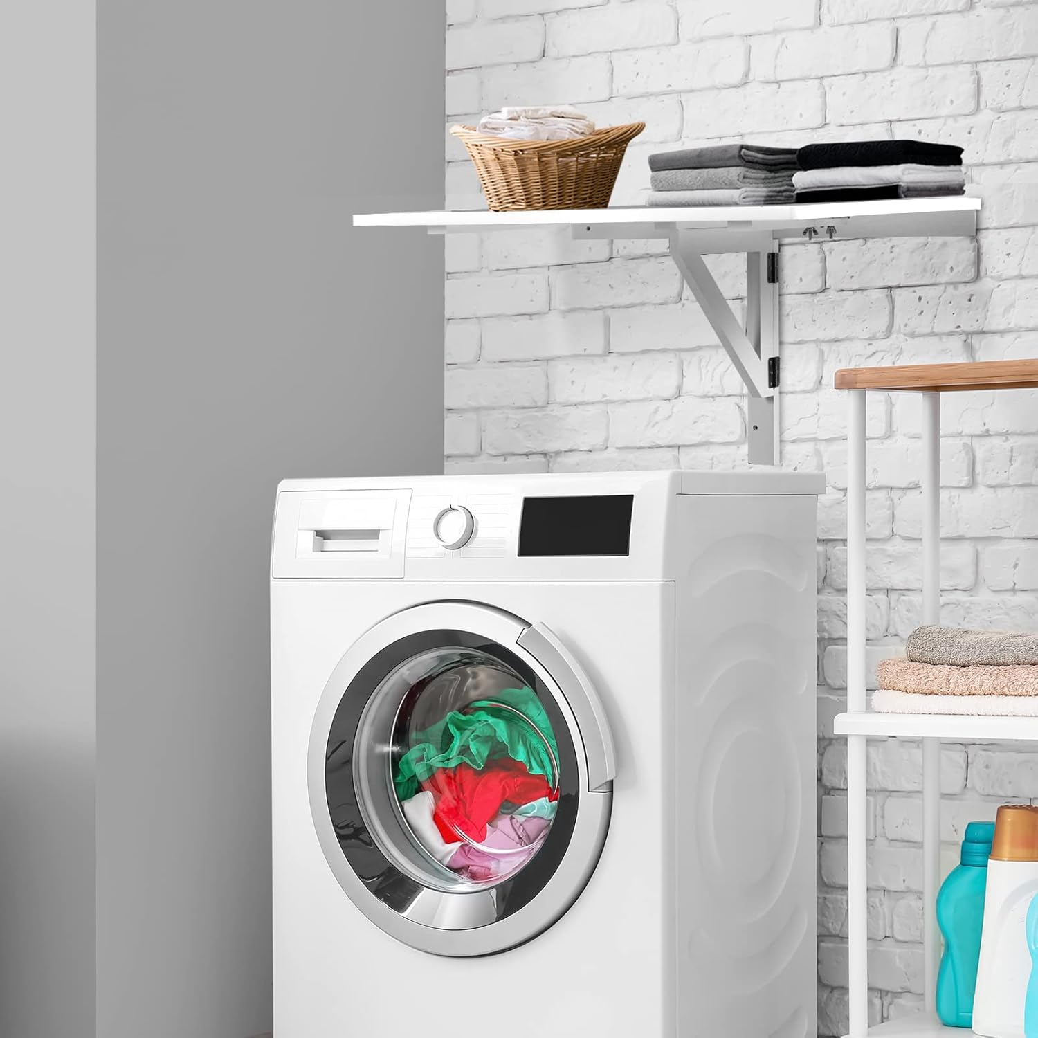 Tavolo Pieghevole a Muro, Tavolino Porta PC da Parete in Legno, Tavolo a Scomparsa Multifunzionale, Ideale per Soggiorno, Cucina e Studio, 80 x 60 x 45 cm (Bianco)