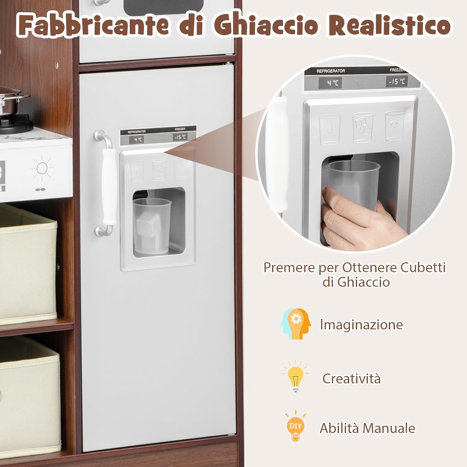 Set di Cucina Giocattolo per Bambini, con Luci e Suoni, Cappa Aspirante e Forno a Microonde, Fabbricatore di Ghiaccio e Lavagna, Ideale per Bambini 3 Anni+