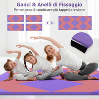 Tappetino Ginnastica Pieghevole 240 CM, Tappetino Fitness con Maniglie e Chiusure a Strappo per Stretching, Yoga, Arti Marziali da Casa e Palestra