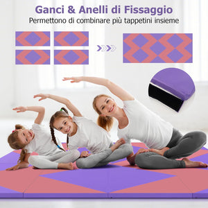 Tappetino Ginnastica Pieghevole 240 CM, Tappetino Fitness con Maniglie e Chiusure a Strappo per Stretching, Yoga, Arti Marziali da Casa e Palestra