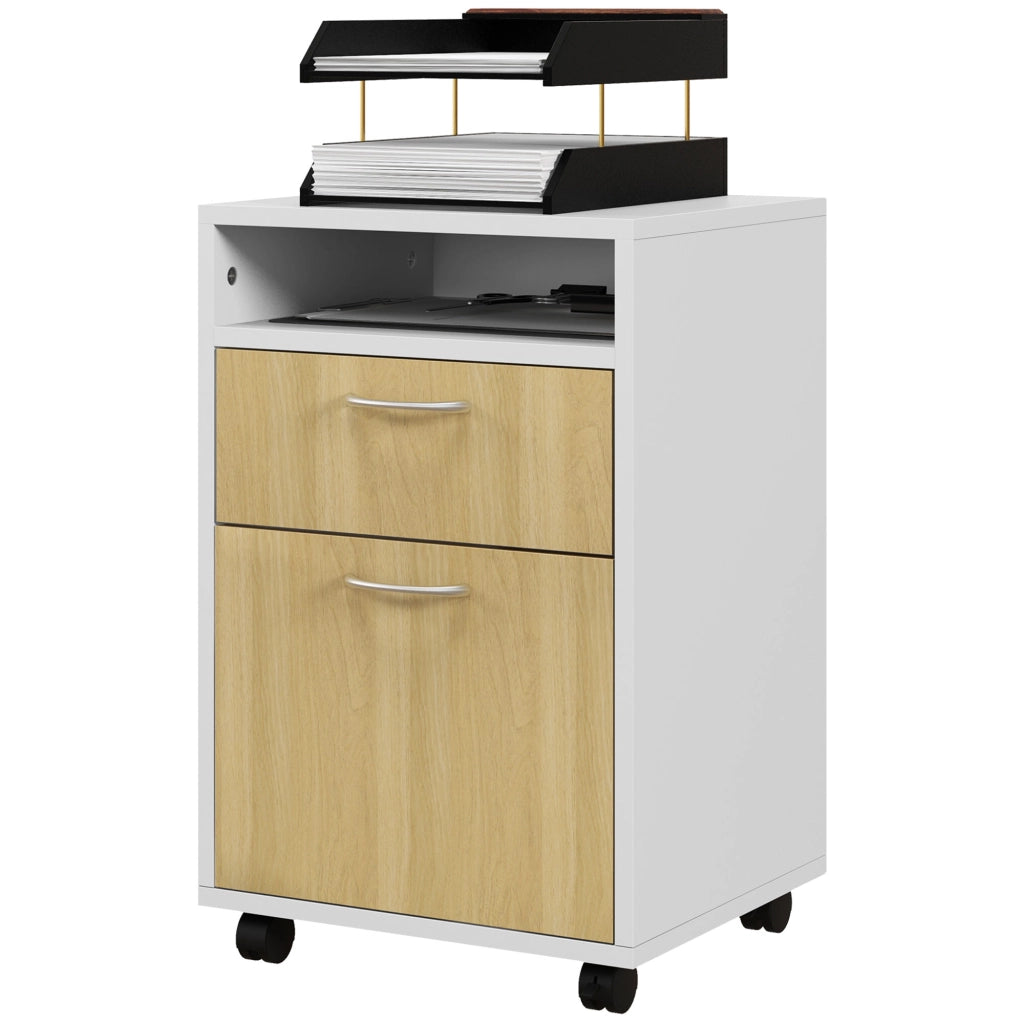 Cassettiera con Anta e Ruote per Ufficio ¨C zephmum ¨C Bianco e Naturale 40x35x60 cm