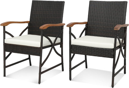 Set di 2 Sedie da Giardino in Rattan, Poltrona da Esterno in Rattan PE con Cuscino con Cerniera, Capacità 180 kg, per Giardino Balcone Piscina (56 x 62 x 89 cm, Modello X)