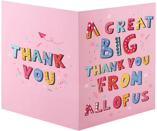 Carta di ringraziamento gigante 40x27 cm - Carta di ringraziamento extra grande - Carta di ringraziamento con busta - Rosa - Carta di cartone - Ideale per esprimere la gratitudine - Carta di gratitudine