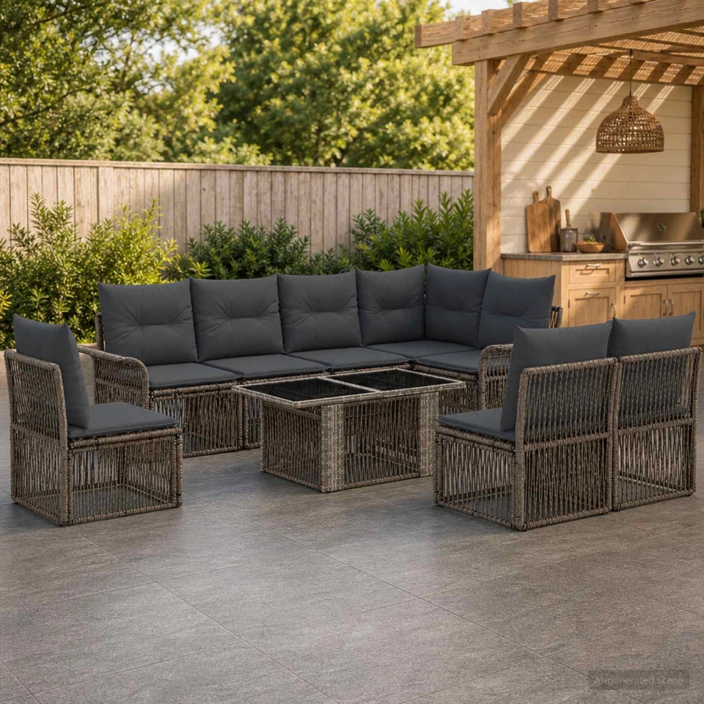 Set Divano da Giardino 9 pz Grigio e Grigio Scuro polyrattan 3436646