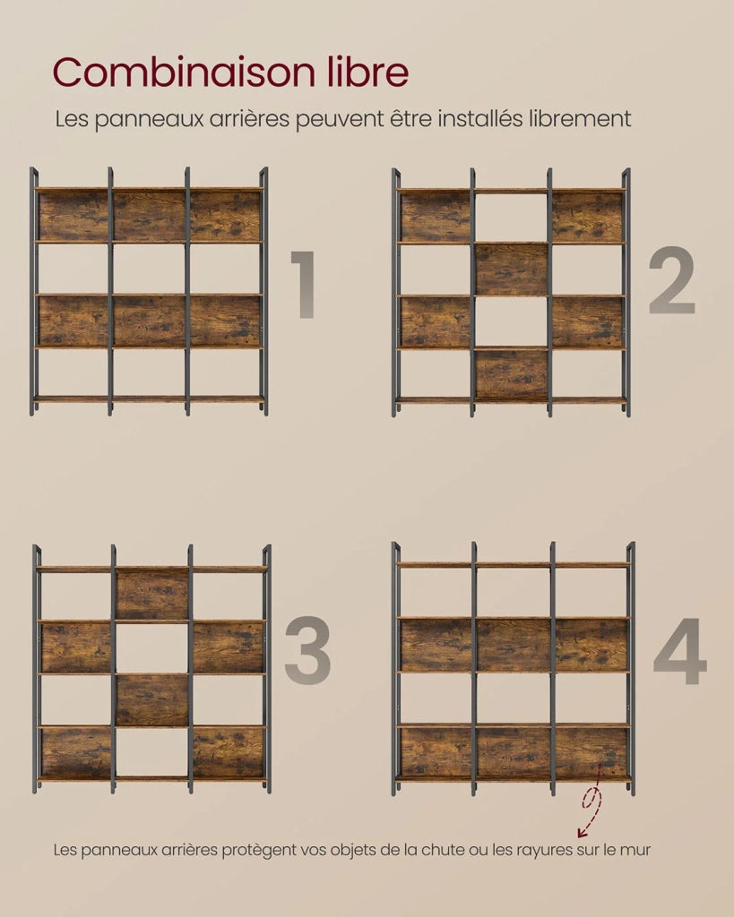 Libreria scaffale portaoggetti scaffale da cucina 5 ripiani struttura in acciaio stabile per ufficio ingresso soggiorno stile industriale marrone 12_0004262