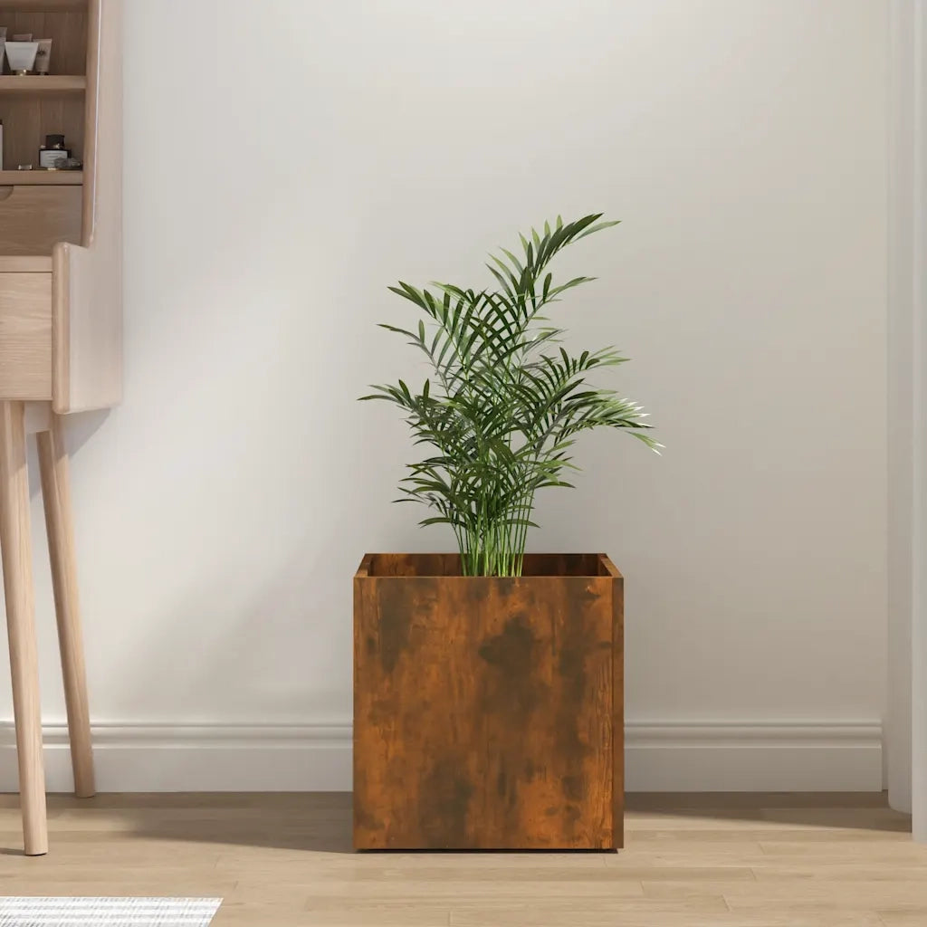 Fioriera | Cassetta per fiori | Vaso Rovere Fumo 40x40x40 cm in Legno Multistrato