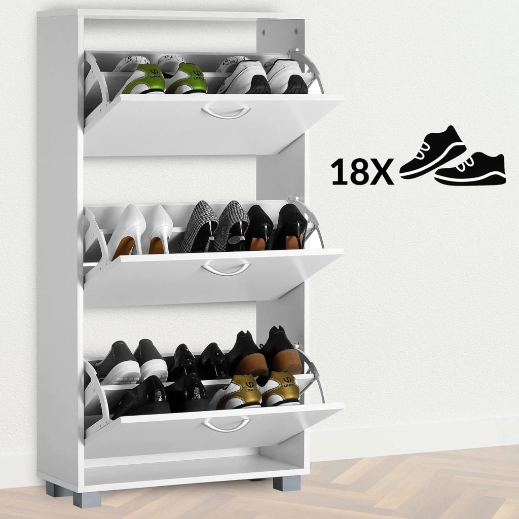 Scarpiera Mobile per Scarpe Legno Bianco 3 Scompartimenti 115x60x24 cm Scaffale Salvaspazio