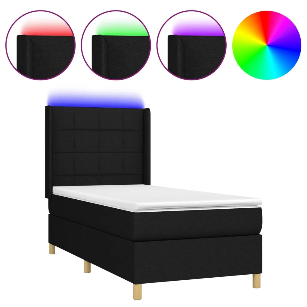 Letto a Molle con Materasso e LED Nero 100x200 cm in Tessuto 3138855