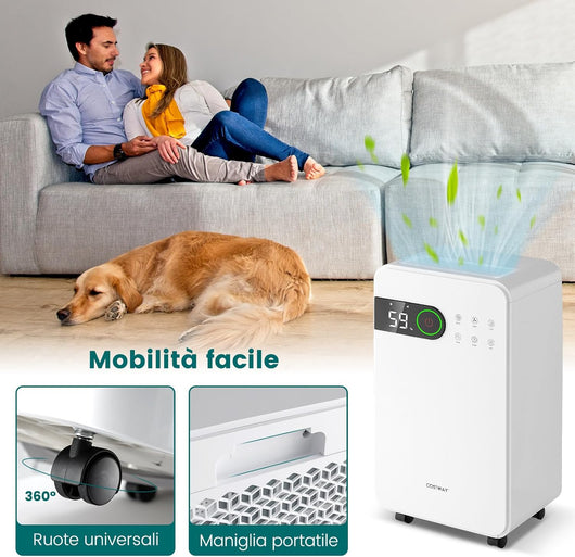 Deumidificatore per Casa, 15 L Deumidificatore con Modalità Sonno, Timer 24 H, Indicatore LED a 3 Colori e Blocco di Sicurezza per Bambini, Deumidificatore d'Aria Portatile e Silenzioso