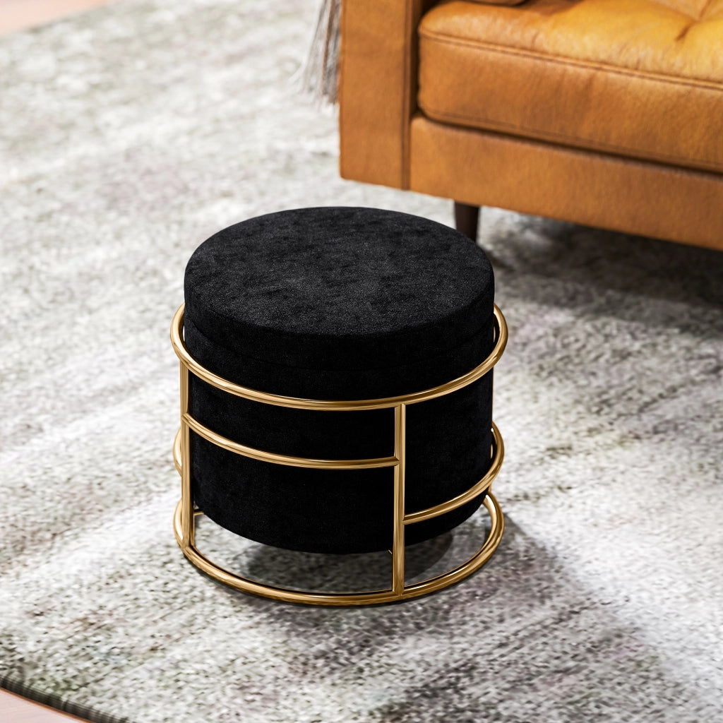 Pouf contenitore imbottito ¨C Xylo ¨C struttura metallo dorato, nero
