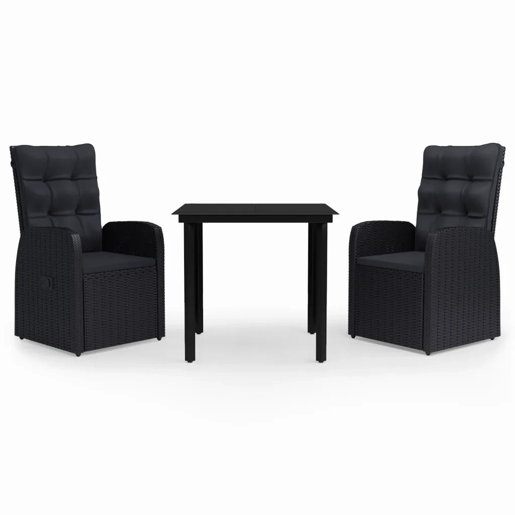 Set da Pranzo da Giardino 3 pz | Set Salotto da Giardino con Cuscini Nero