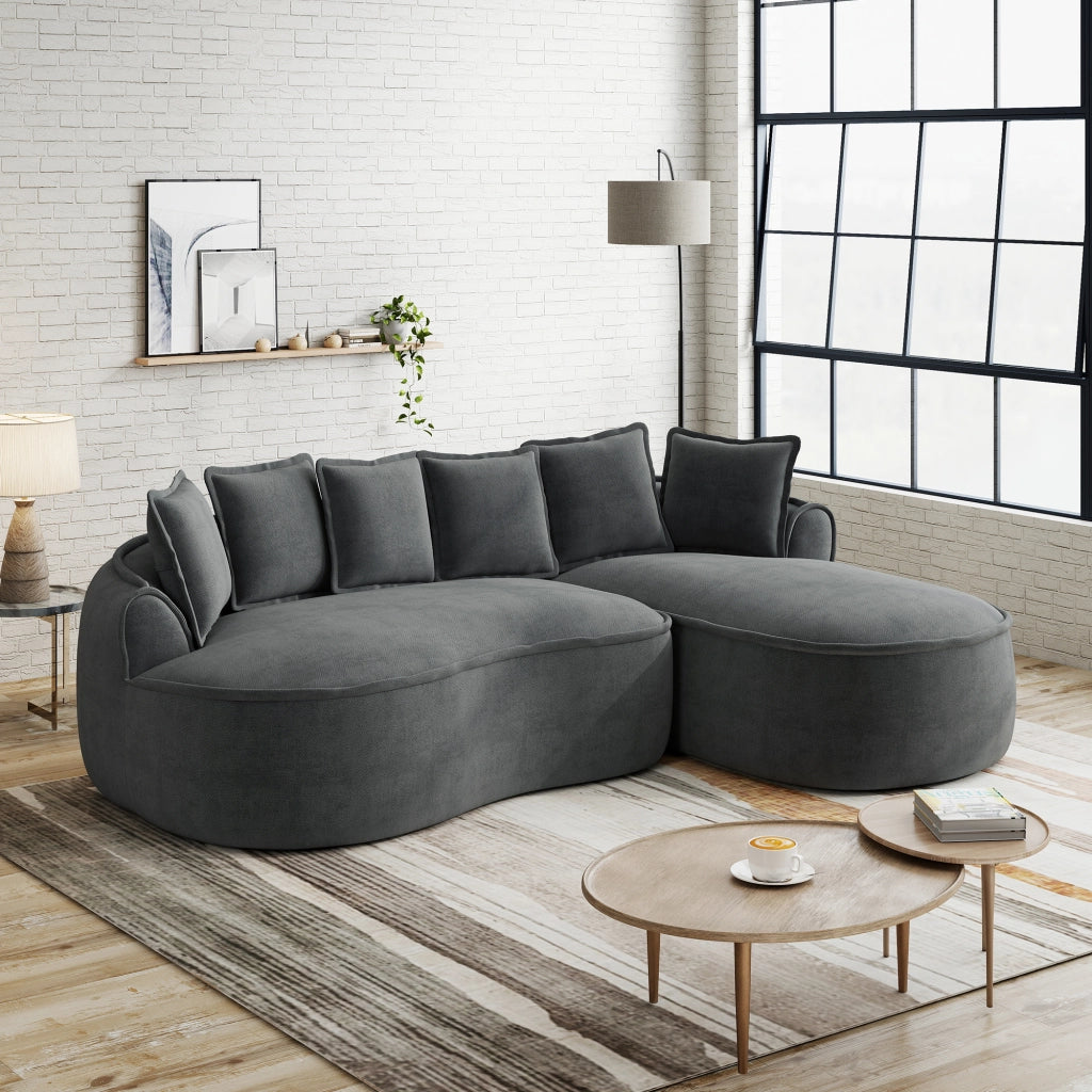 Chaise longue senza struttura in ciniglia con seduta extra profonda e braccioli larghi ergonomica grigio 122 cm