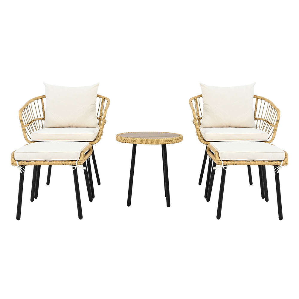 Set da giardino 5 pezzi - Xylo - Tavolo+2 sedie+2 sgabelli in rattan naturale
