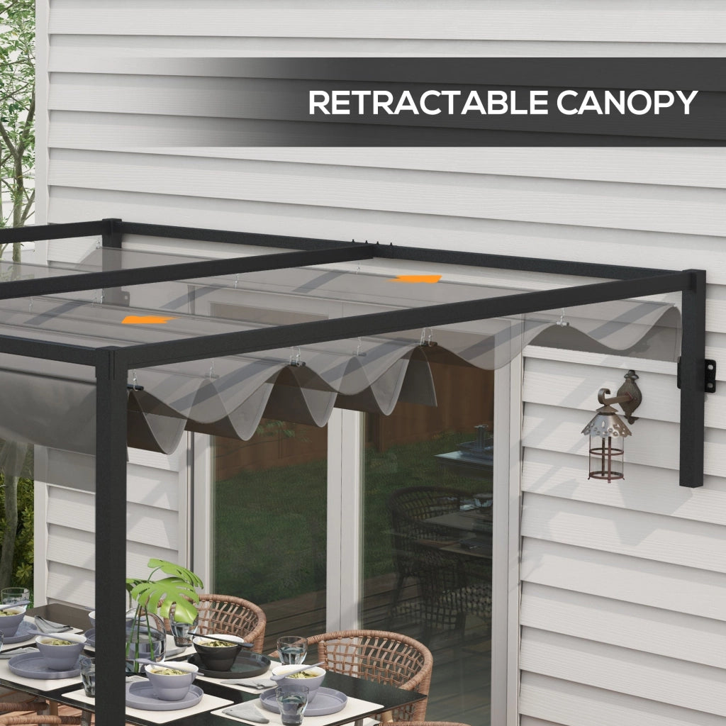 Pergola Gazebo  con Tettuccio Retrattile e Fori di Drenaggio 3x4m in Acciaio e Poliestere Grigio