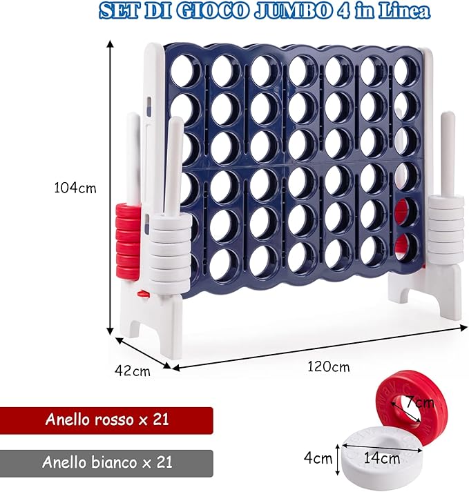 Forza 4 Gigante per Bambini e Adulti, Set Forza 4 per Interni ed Esterni, Gioco Familiare per Feste e Vacanze, 120 x 42 x 104 cm