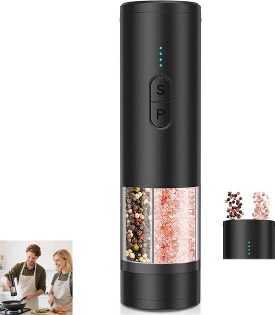 2-in-1 molino elettrico sale e pepe con disco di moliatura ceramica regolabile, display LED, funzione ricarica USB e molino automatico di spezie.