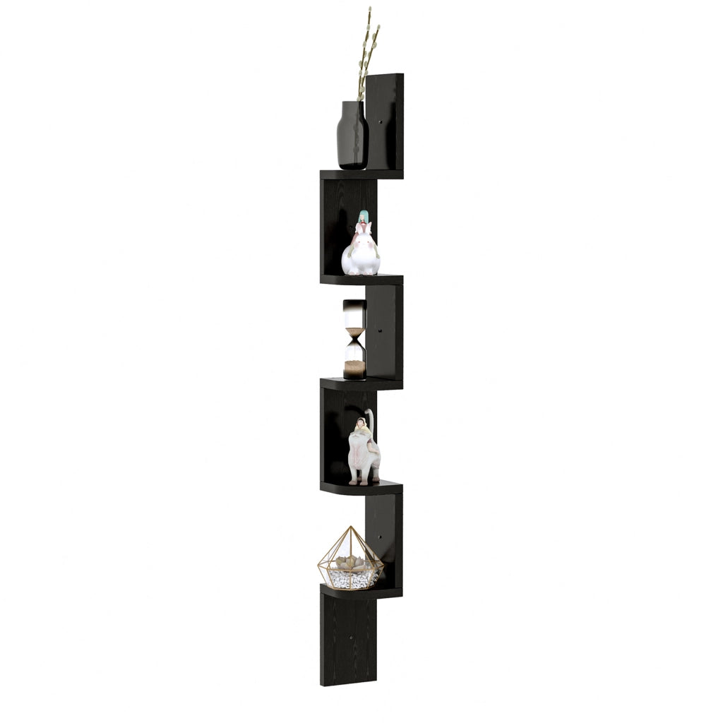 Libreria Angolare a Parete 5 Livelli Zigzag ¨C Zephmum ¨C Legno Nero 120 cm