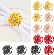 Pacco di 12 anelli per tovagliolo a spillo, fiori metallici a forma di fiore per decorazione di tavola per matrimonio, festa di Natale, cena di compleanno.