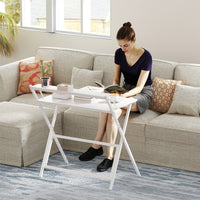 Scrivania Pieghevole 81,5x62x86,5 cm con Ripiano per Monitor Bianco