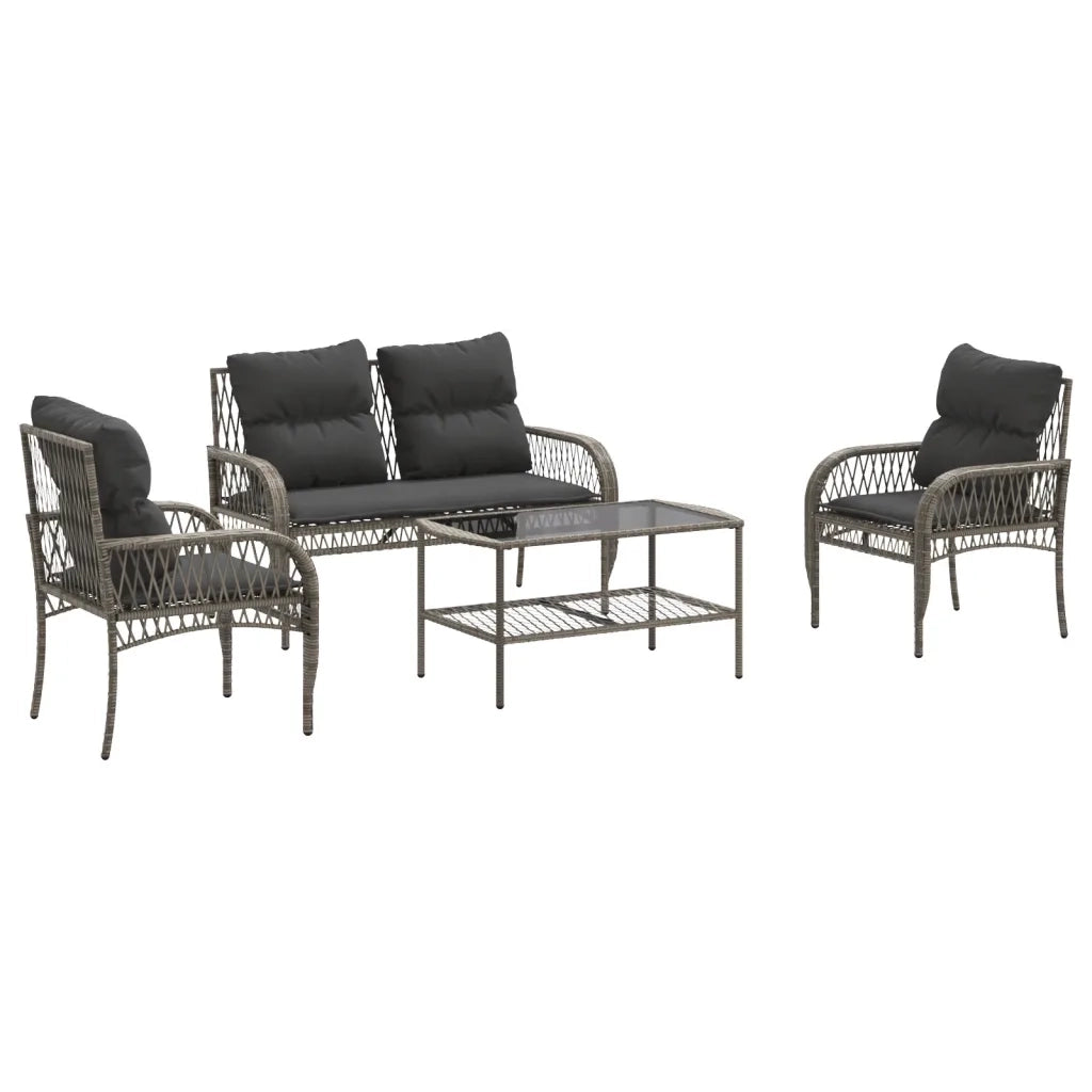 Set Divani da Giardino 4 pz con Cuscini in Polyrattan Grigio 368729