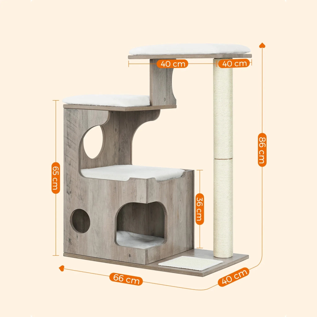Tiragraffi altezza 88 cm 3 piattaforme e 1 grotta pannello MDF con impiallacciatura in legno palo in sisal pelliccia sintetica lavabile stile vintage grigio 12_0003860