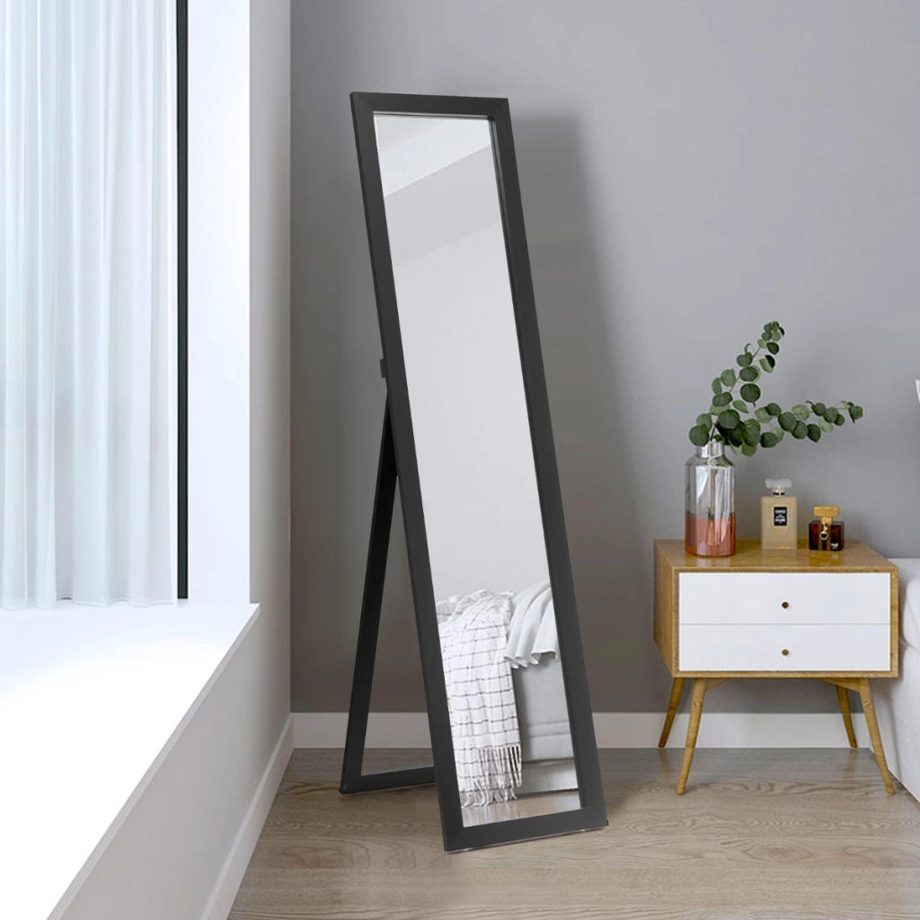 Specchio a figura intera 155x37cm con struttura di legno-Specchio moderno per camera da letto salone ingresso Nero