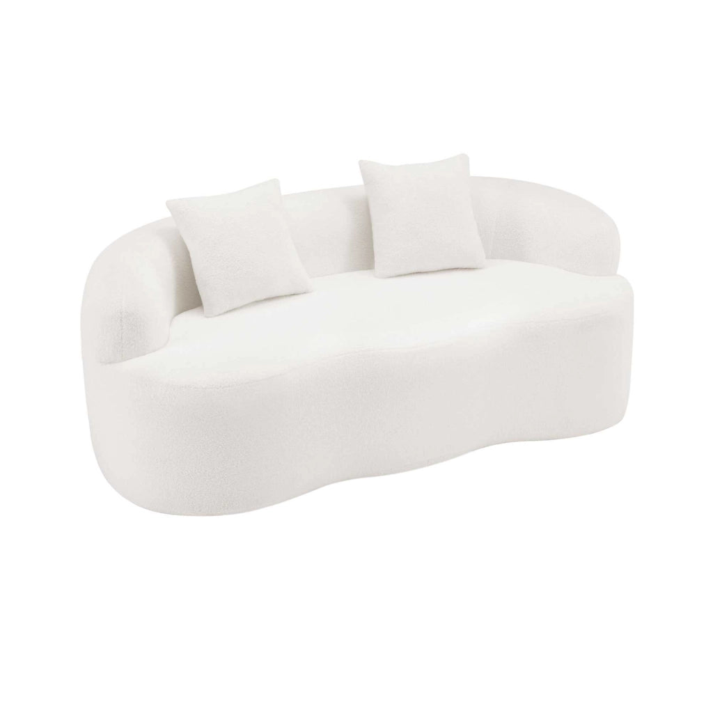 Divano curvo bianco crema 2 posti 170x89x70 cm; schiuma e molle; 2 cuscini; senza montaggio