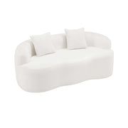 Divano curvo bianco crema 2 posti 170x89x70 cm; schiuma e molle; 2 cuscini; senza montaggio