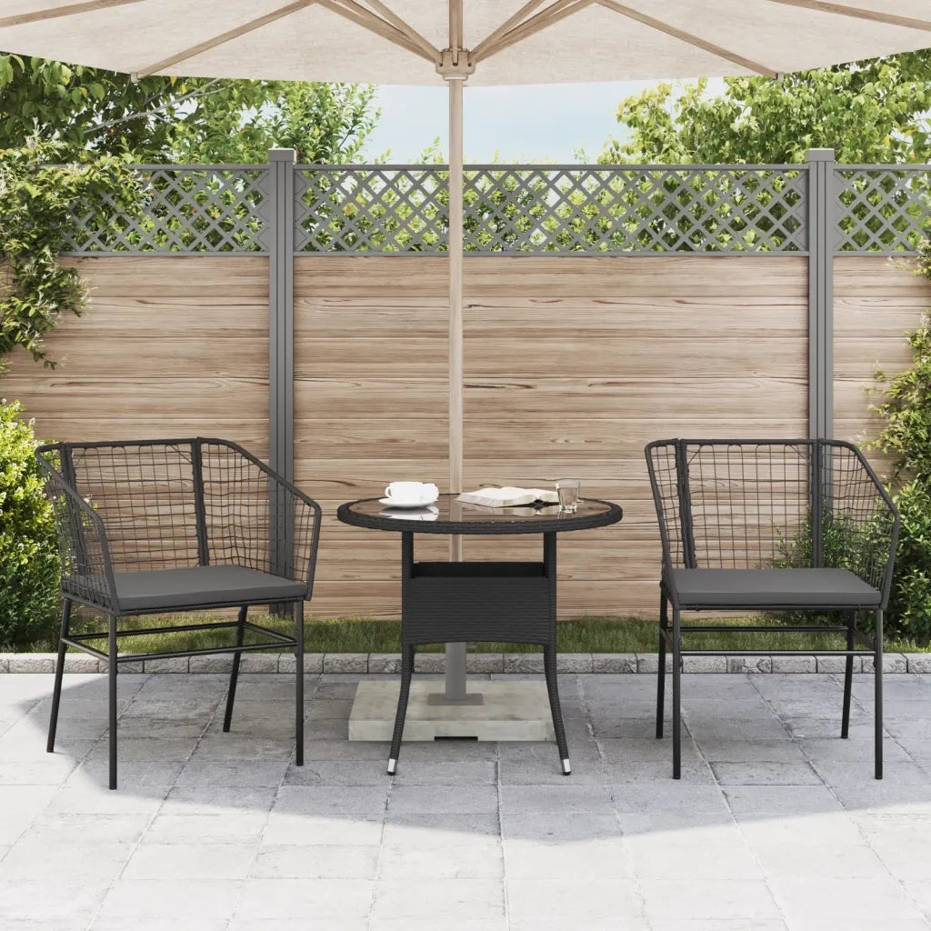 Sedie da Giardino con Cuscini 2 pz | Sedie da Esterno Nere in Polyrattan