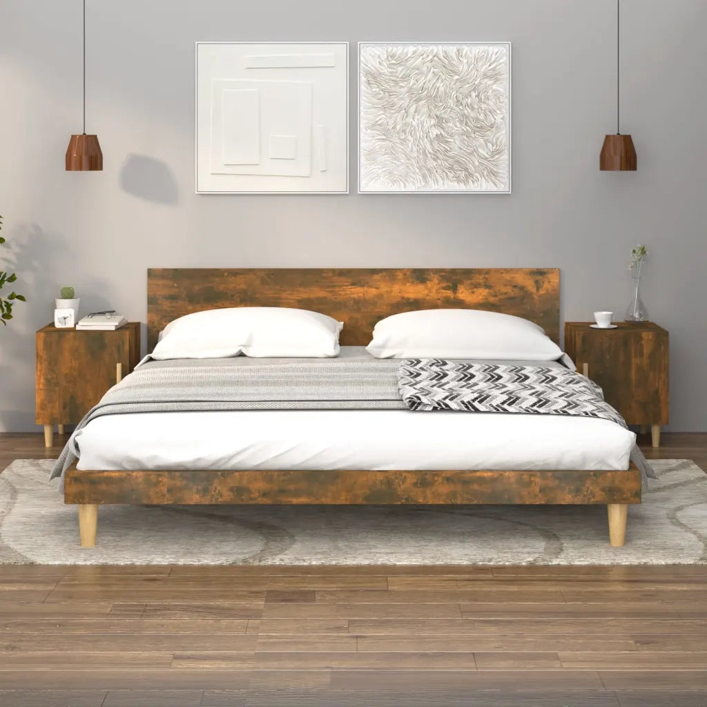 Set di 2 Comodini | Armadio da Notte | Mobiletto da notte Rovere Fumo in Legno Multistrato