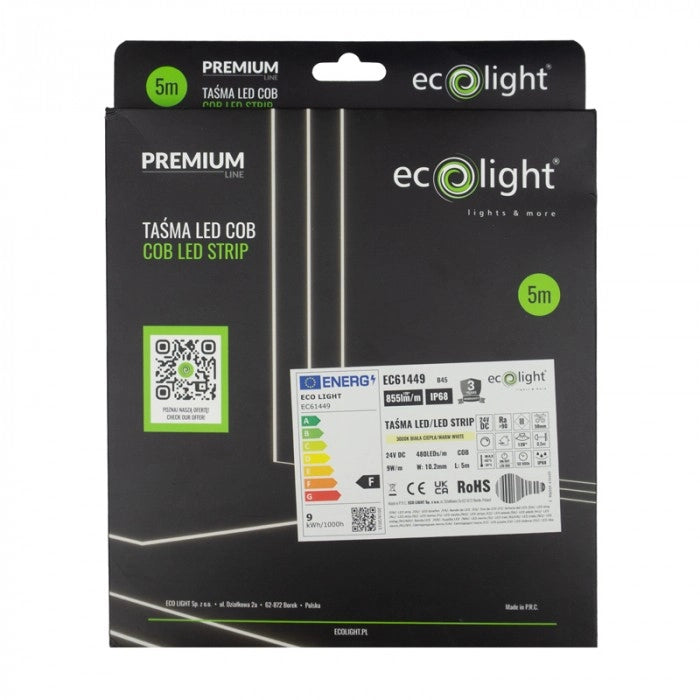 Striscia LED Neon COB 24V 3000K 9W 855lm/m IP68 5m