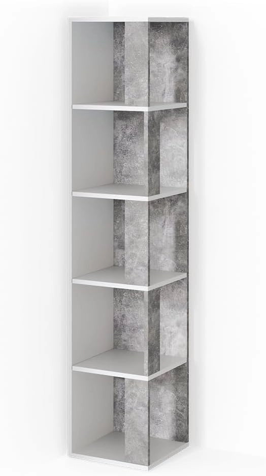 Scaffale angolare Lio, Calcestruzzo, 33.3 x 162.2 cm, per riporre libri e decorazioni negli angoli della stanza