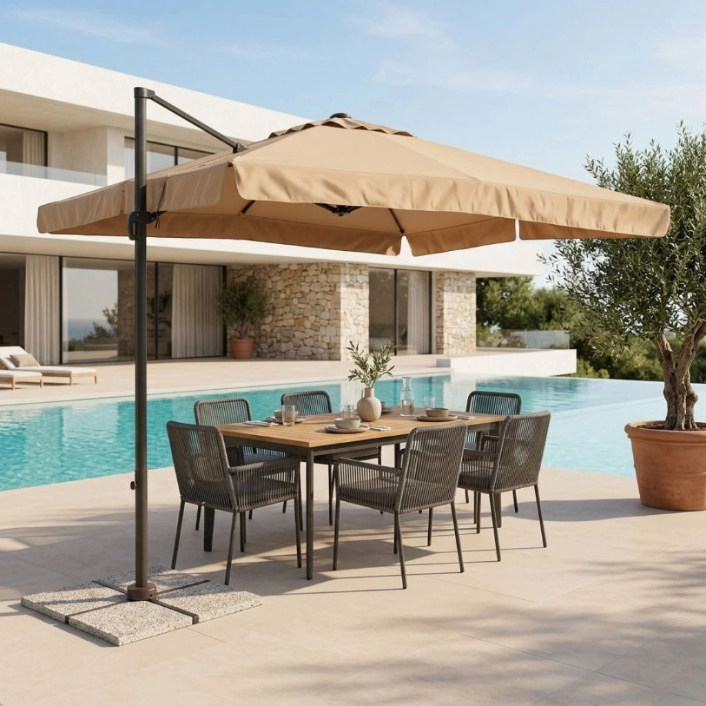 Ombrellone da Giardino Palo Manovella 3x3 con Flaps Laterali, Antracite-Ecrù