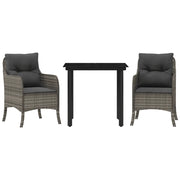 Set da Pranzo da Giardino 3 pz | Set Salotto da Giardino con Cuscini in Polyrattan Grigio