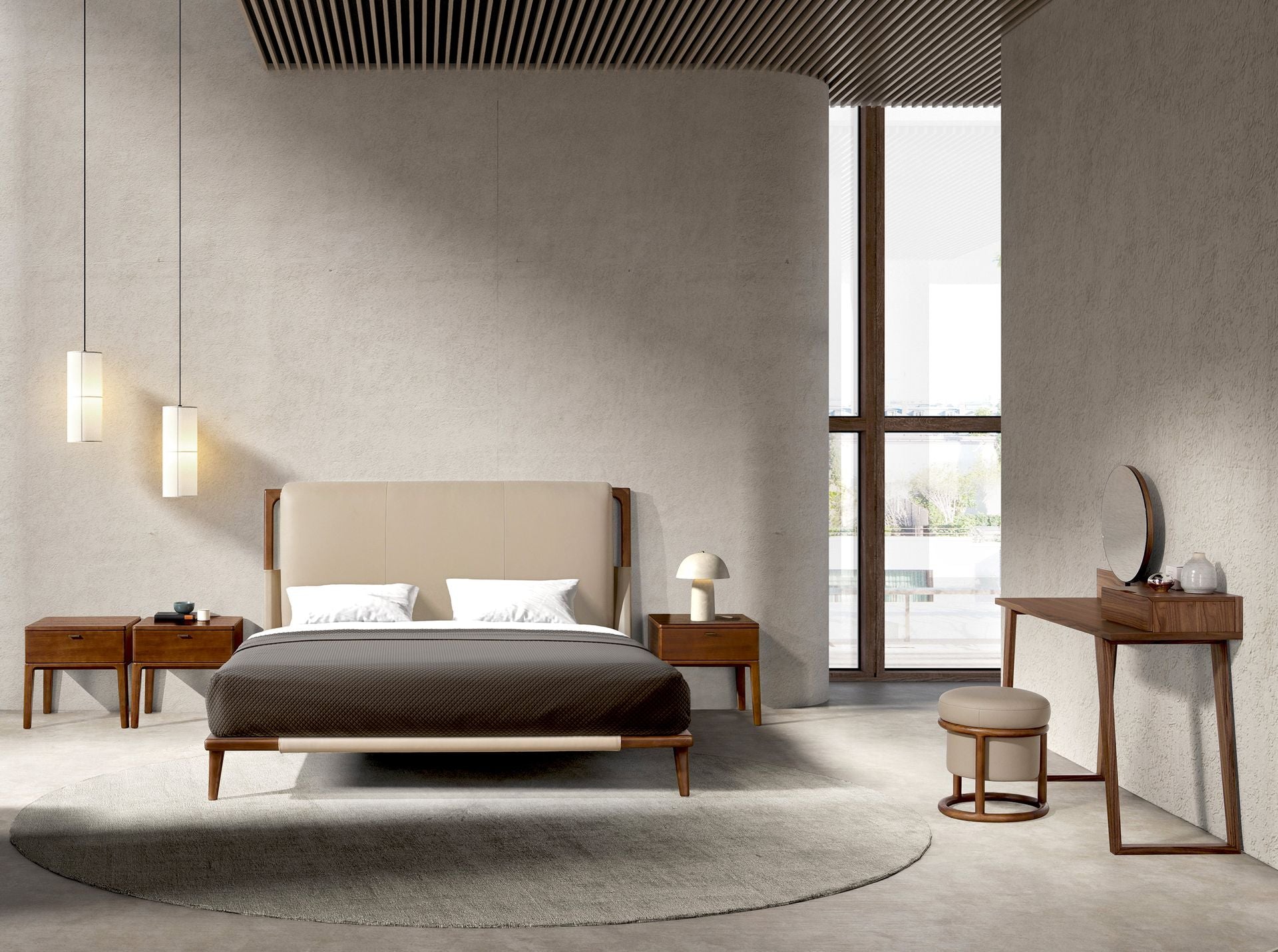 Letto in similpelle color visone