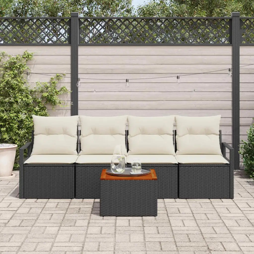 Set Divano da Giardino con cuscino 5 pcs Nero polyrattan