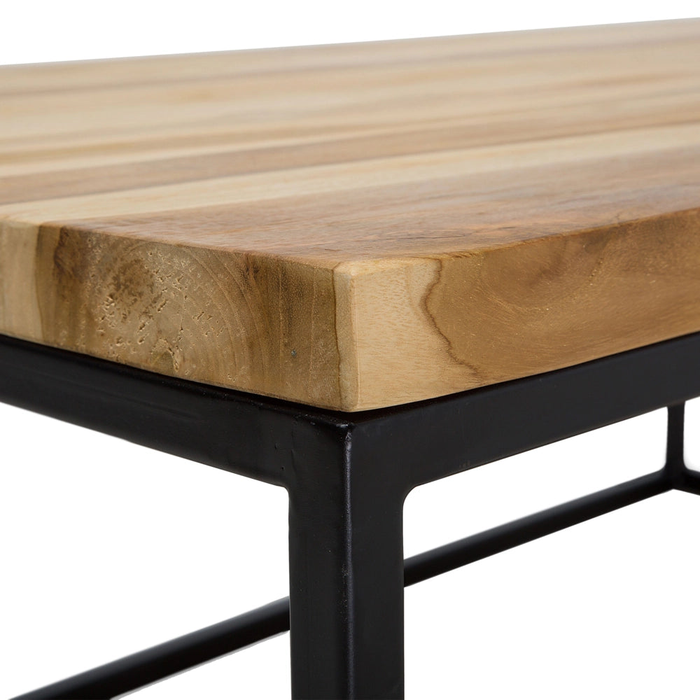 Tavolino da caffè in legno di teak chiaro con piano rettangolare con struttura in metallo Nero